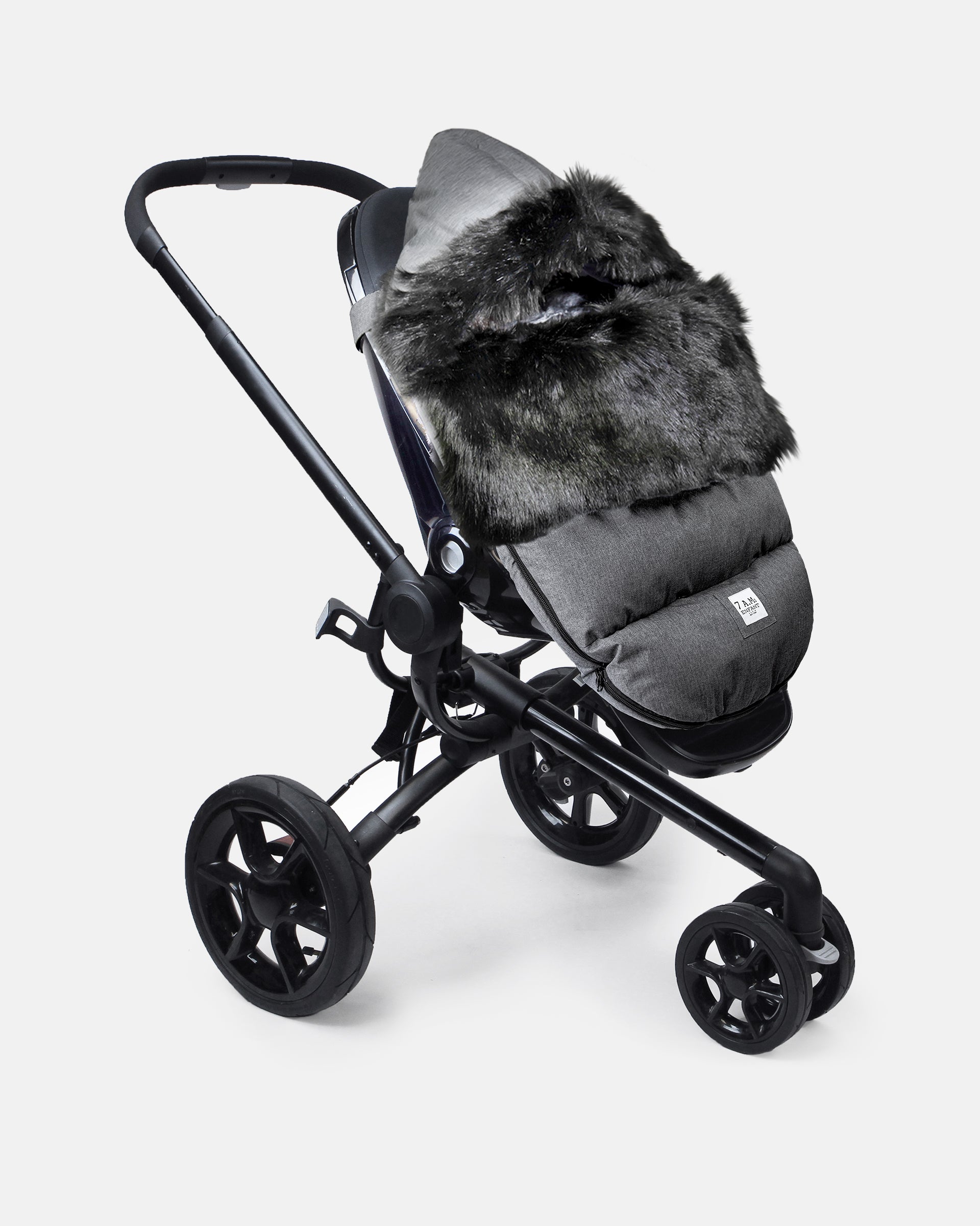 Heather Grey Dark - Black Faux Fur//