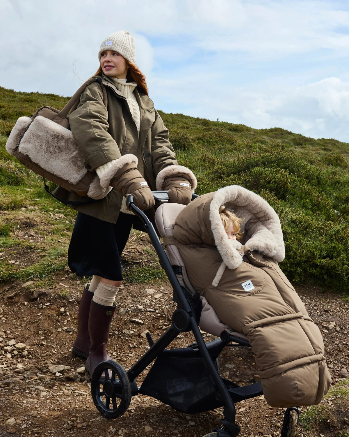 Moss Brown Greige Faux Fur//