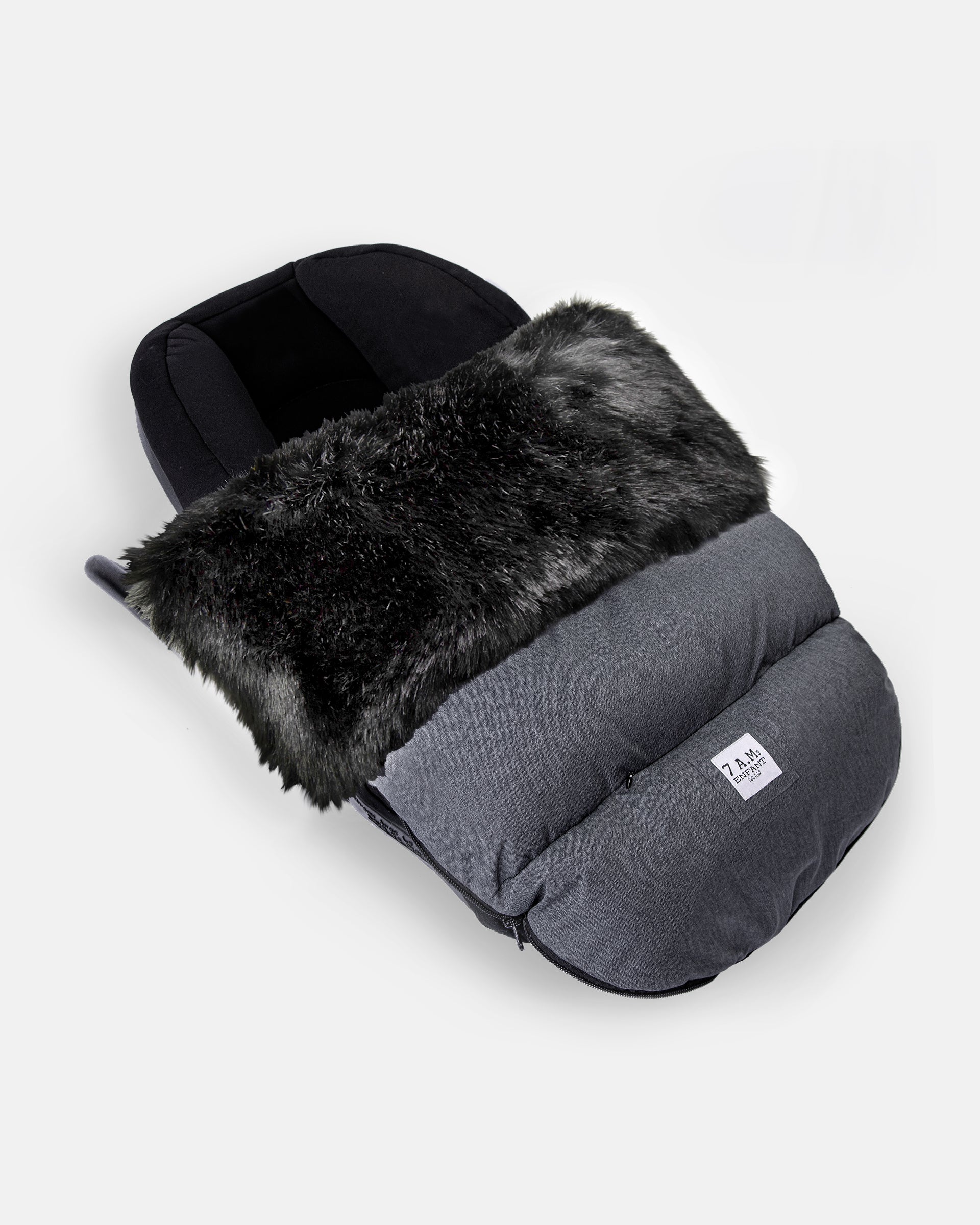 Heather Grey Dark - Black Faux Fur//