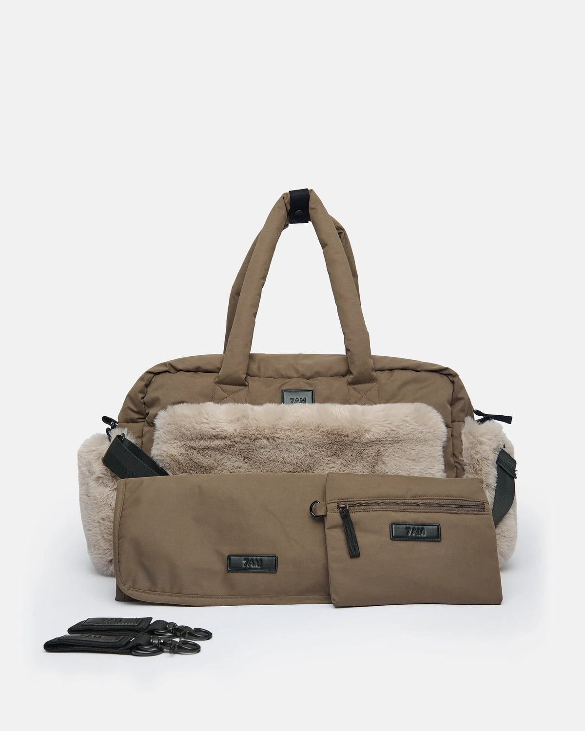 Moss Brown Greige Faux Fur//